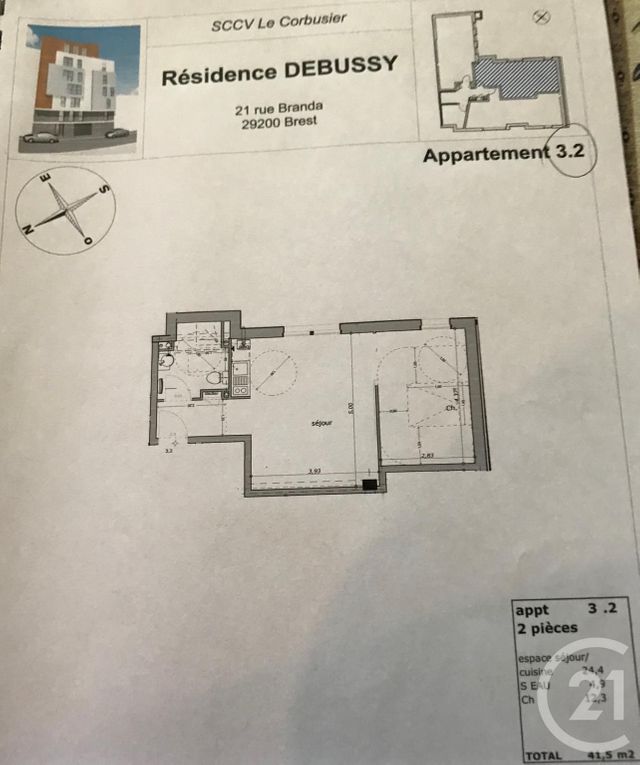 Afficher la photo en grand Appartement T2 à vendre - 2 pièces - 41.5 m2 - BREST - 29 - BRETAGNE - Century 21 Associés Conseils Immobilier